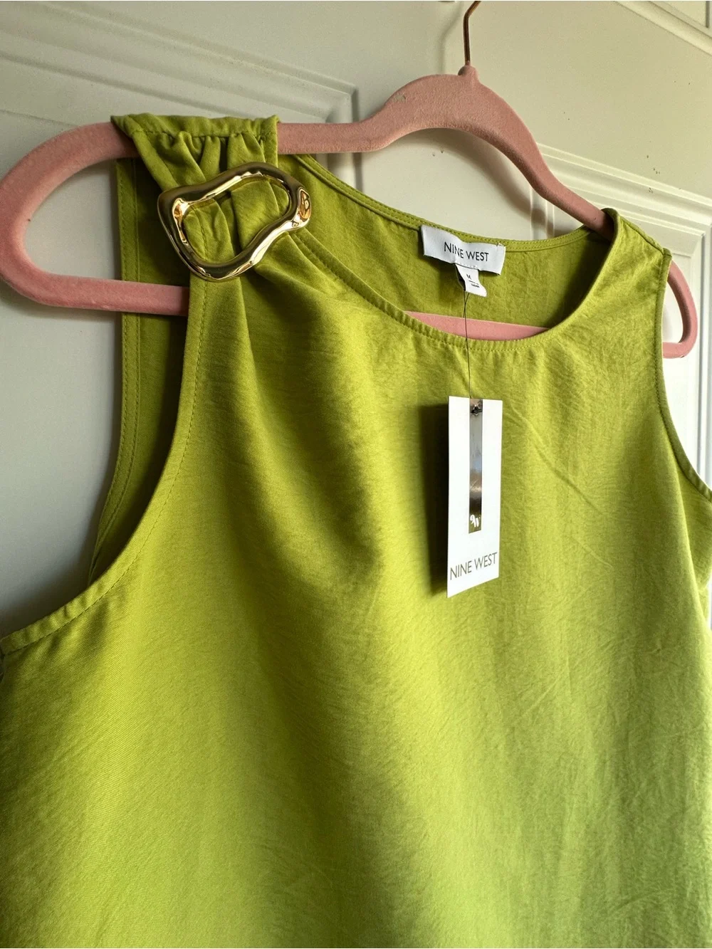 MSRP $69 Nine West Olive Green One-Shoulder Tank with Buckle - Picture 3 of 5